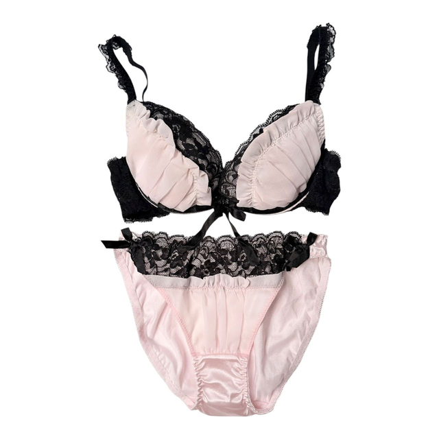 BNWT Japanese brand coquette pink tulle polka dot bra and underwear set  