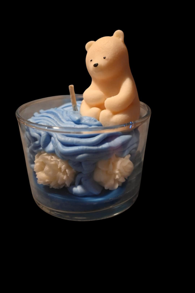 Bougie Oursons sur Nuage Bleu