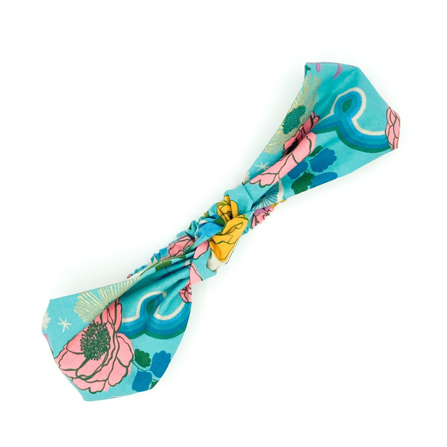 Knotted Elasticated Headband - Turquoise Metallic Gold Floral