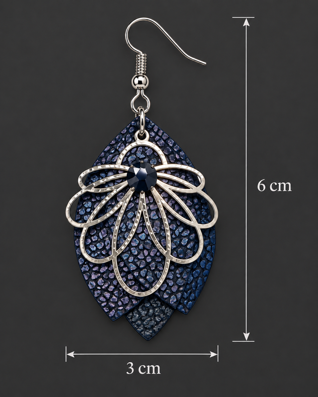 Éclat de Nuit – Boucles d’oreilles en cuir bleu marine nacré