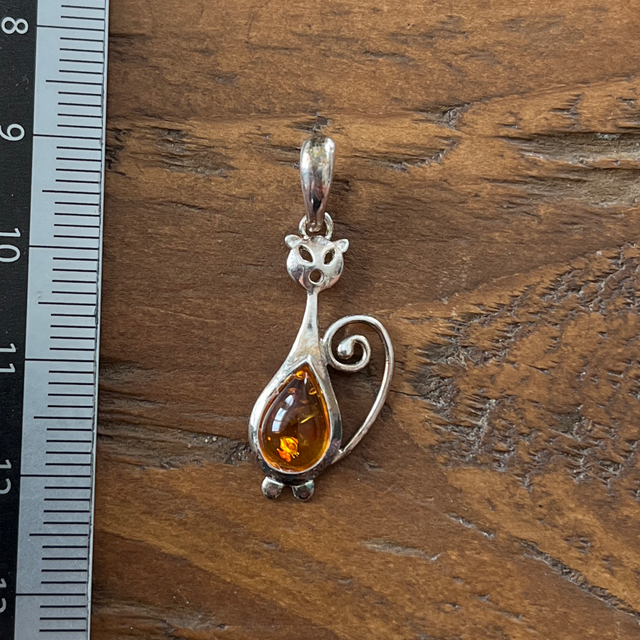 Pendentif en argent et Ambre - Chat