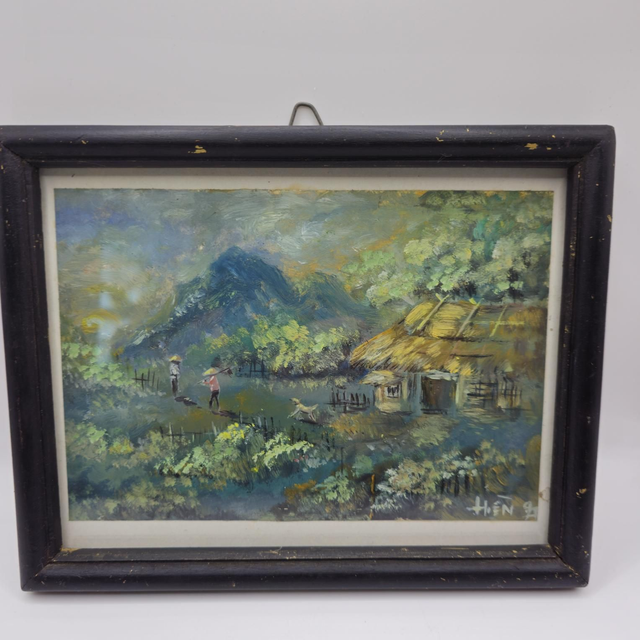 Petite peinture encadrée sous verre representant le Vietnam