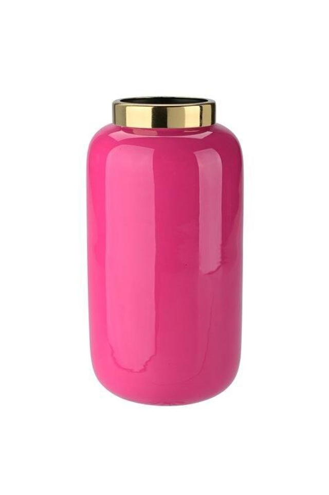 Saigon, Vase mit Metallring, XS( H17cm), pink/gold