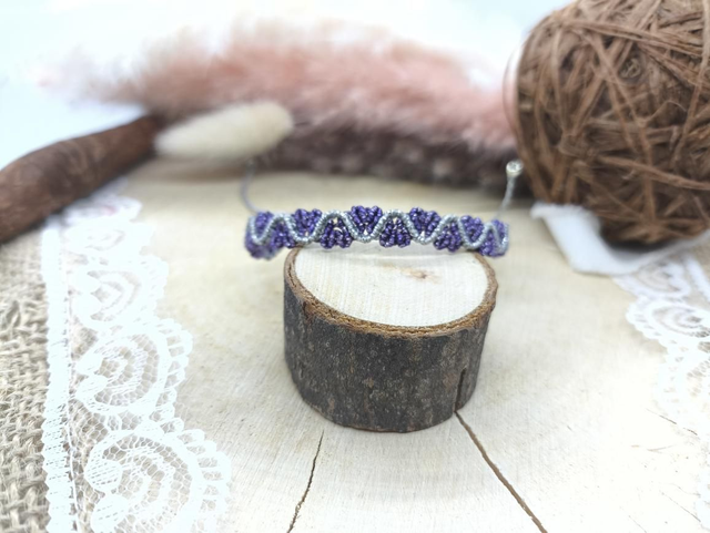 Bracelet tissage coeurs violet métal/argenté 