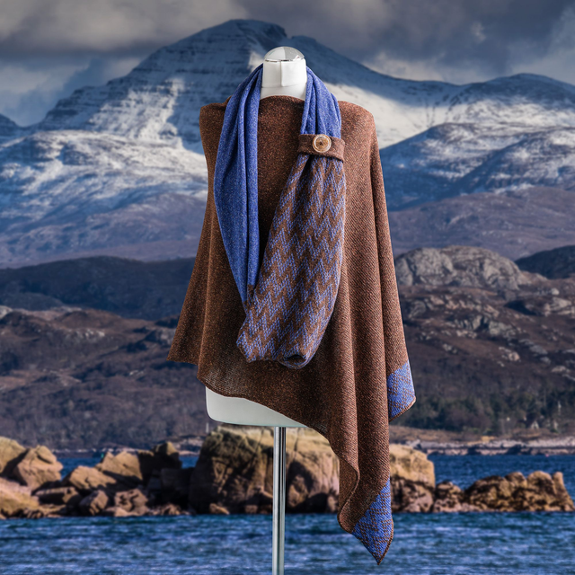Gairloch Merino Silk Infinity Fairisle Scarf. Women's fairisle knitted scarf. Button Scarf.