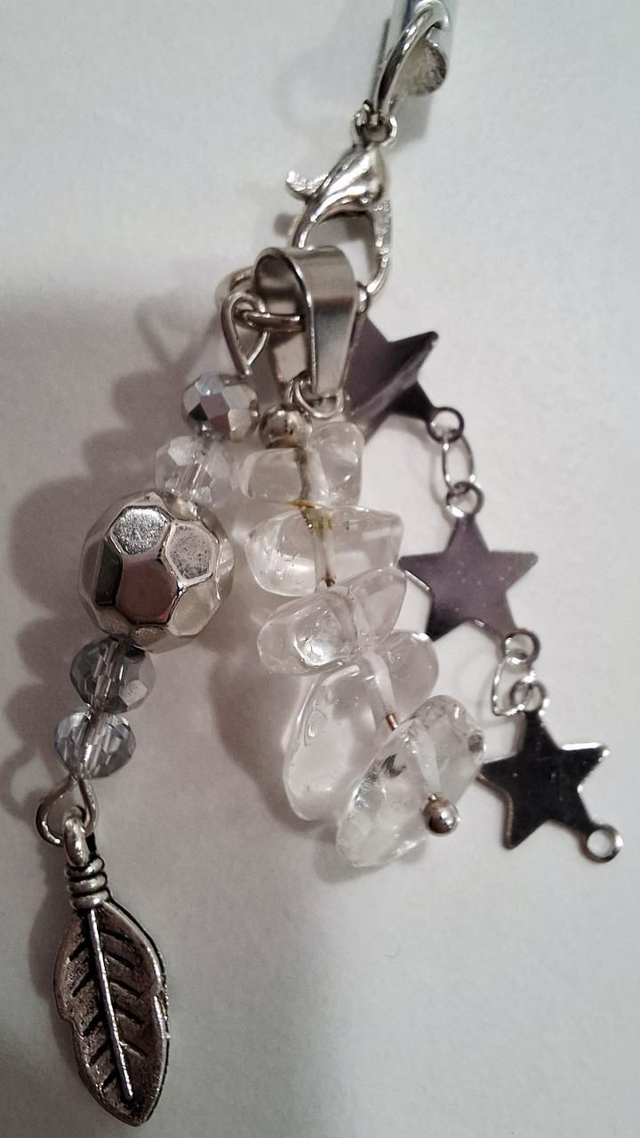 Clear quartz beaded phone charm
