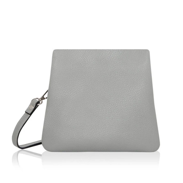 Light Grey Italian Leather Handbag with Shoulder Strap