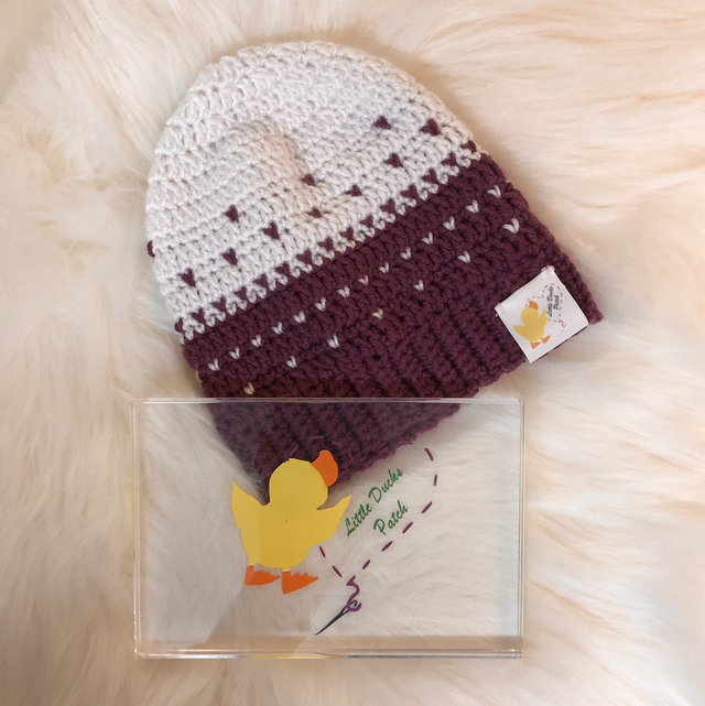 Purple &amp; White Hearts Hat