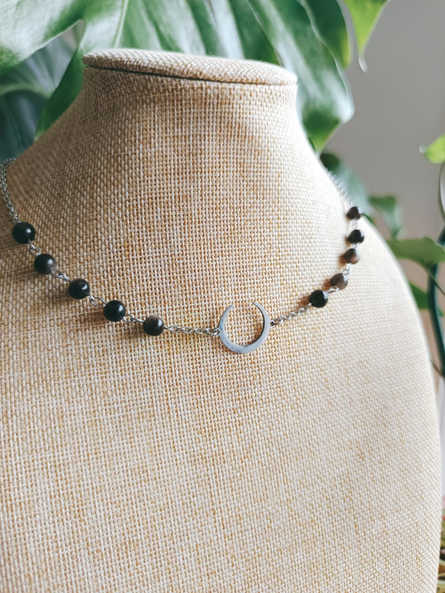 COLLIER - LUNA (obsidienne argentée)