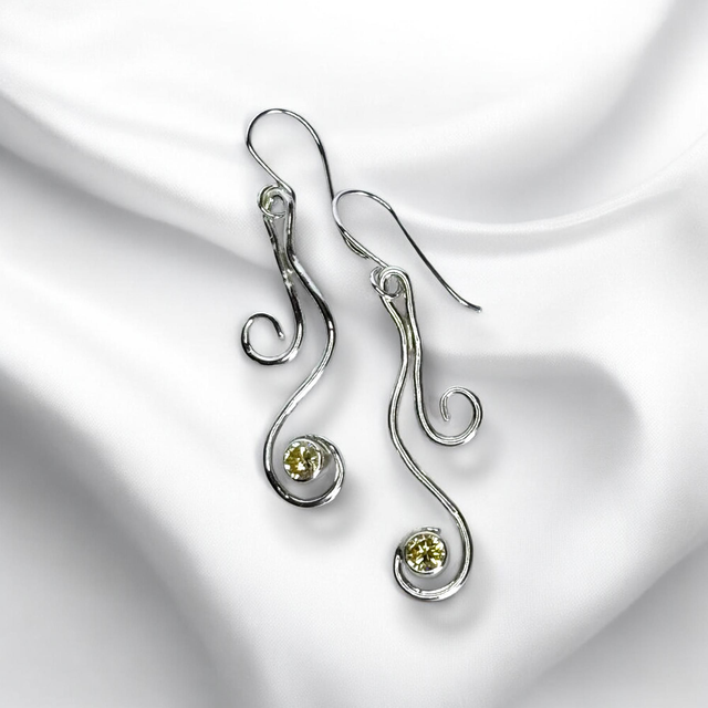 Silver and Zirconia Swirl Earrings