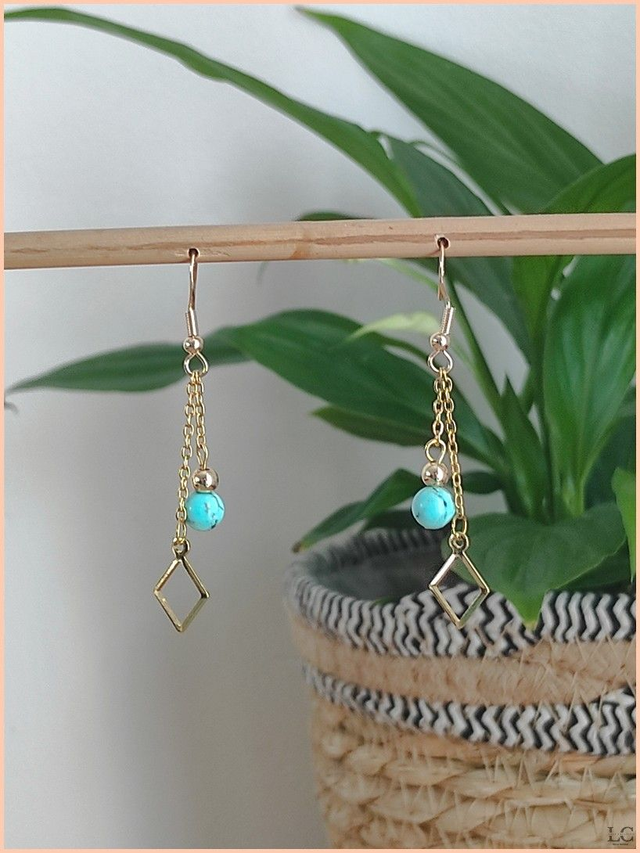 Boucles d&#039;oreilles crochet, pierre naturelle - Turquoise