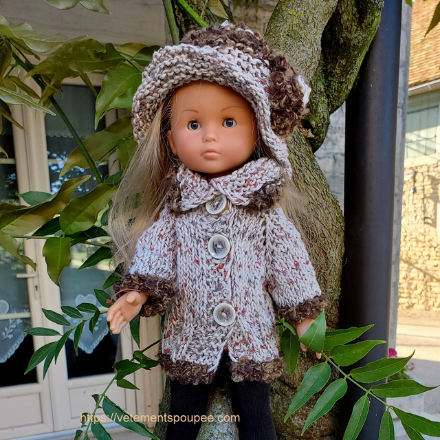 Veste longue avec chapeau cloche pour poupée de 30 à 33 cm, Paola Reina, les chéries...