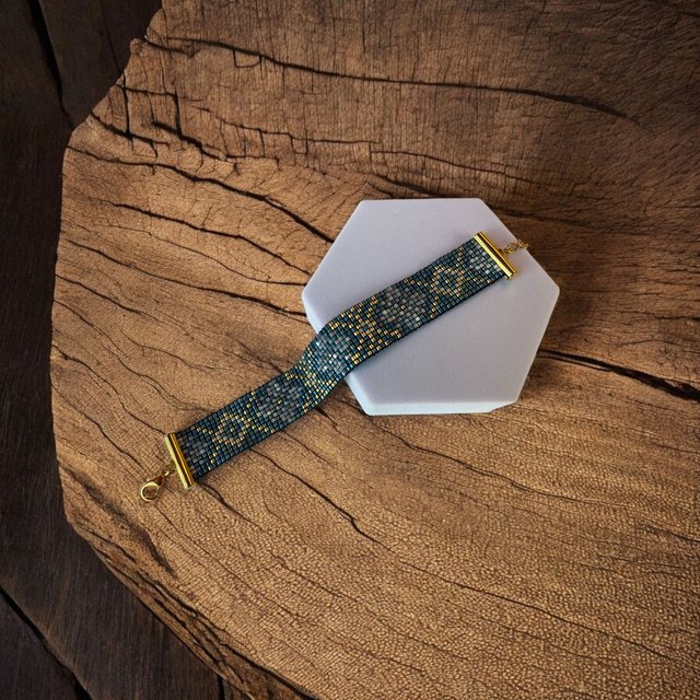 Bracelet tons bleu brillant et or