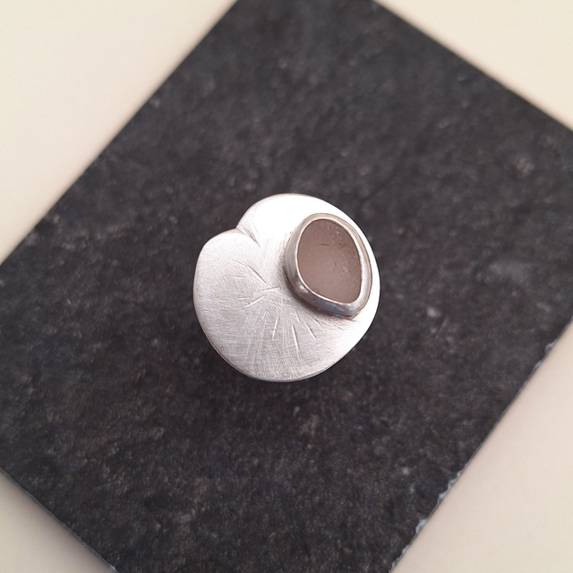 Nénuphar rose - bague argent brossé et verre