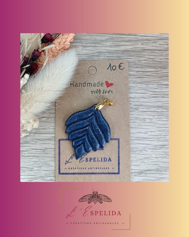 Plumeaux bleus et rosés pendentif 