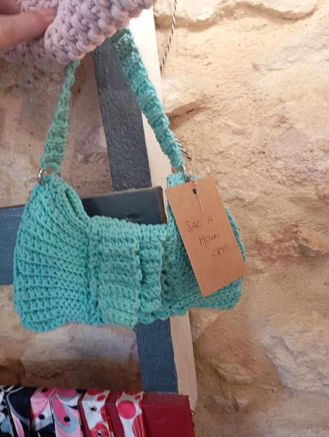 Petit sac à main en macramés bleu turquoise