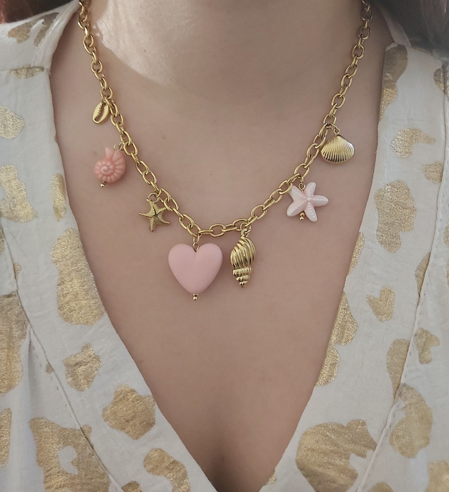 collier coeur rose 