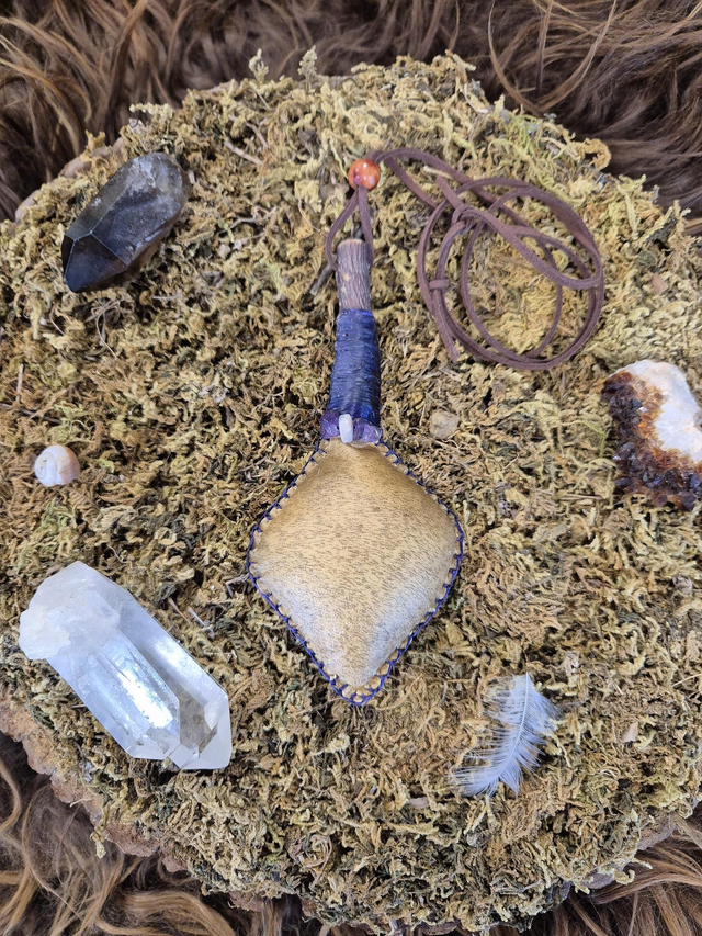 Stag and Amethyst Leaf Shamanic Rattle Necklace 