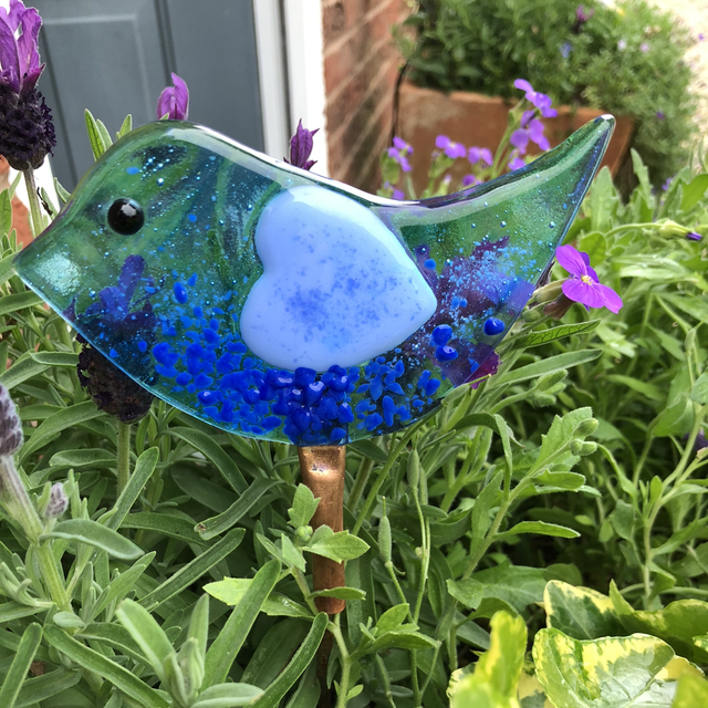 Blue heart bird on stake