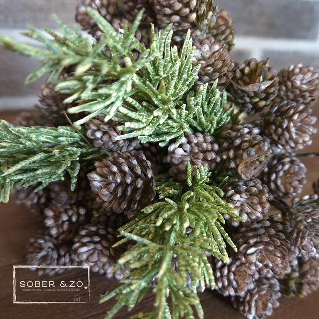 Toef met dennenappels bruin