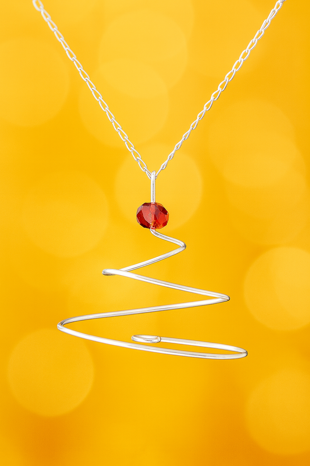 Wired For Wonder: Recycled Silver Christmas Tree Pendant β Wire Design with Red Glass Bead