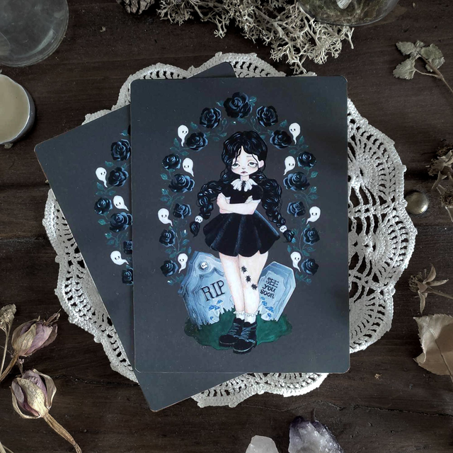 Postcard ~ Gothic girl (inspired by Mercredi Addams)