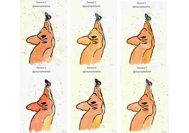 Renard - Linogravure & Aquarelle