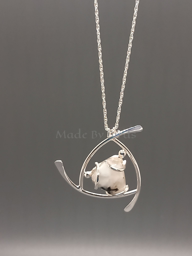 Unique Moonstone Tourmaline Sterling Silver Pendant Necklace