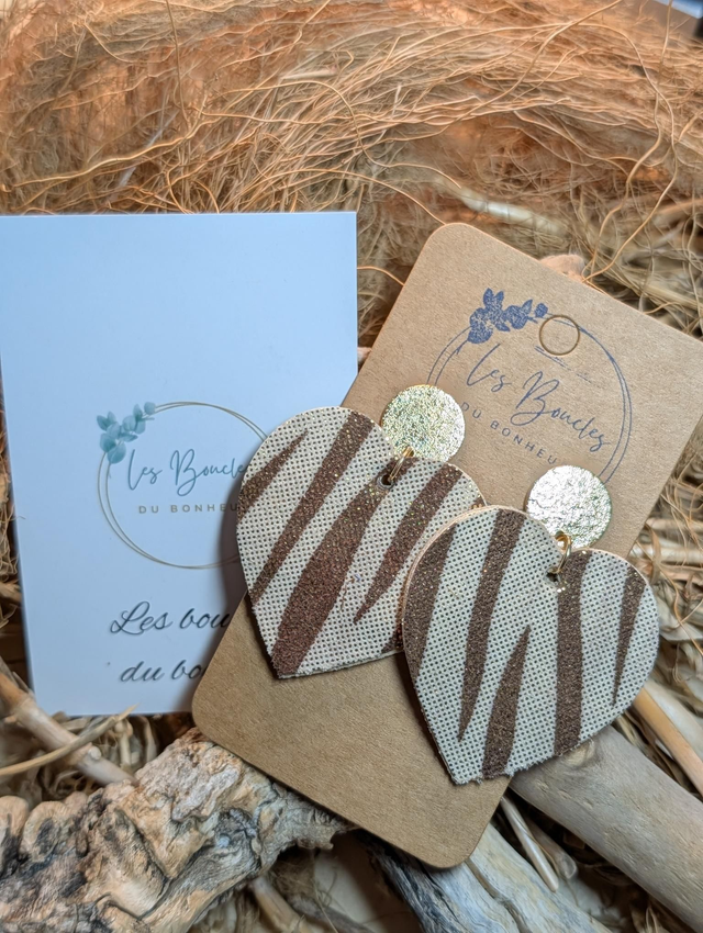 Boucles d'oreilles coeur ❤️ zèbre doré c2005