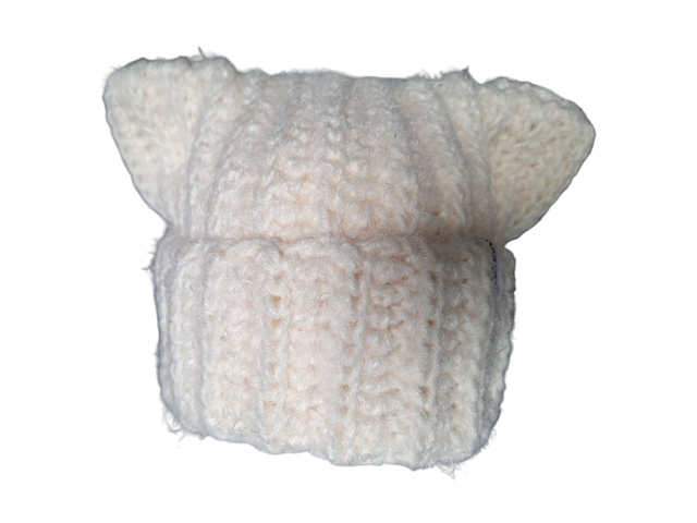 Catbeanie Creme - Gehäkelte Mütze, Katzenmütze, Mütze mit Katzenohren, Unikat, handmade - Einzelstück