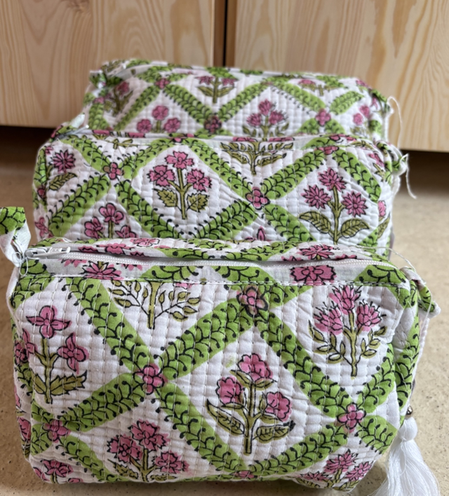 Green & Pink Floral Toiletry Bag Medium