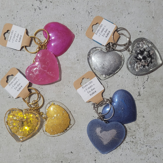 Porte-clés "Cœur" par 2  en Résine Époxy  – En Soldes