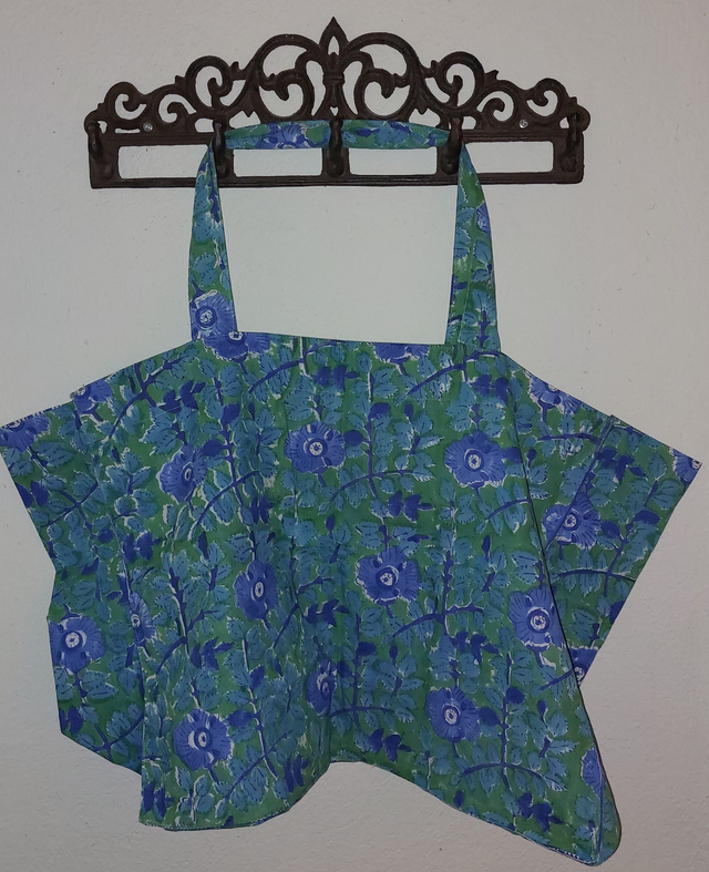 Grand sac cabas bleu et vert en coton imprimé à la main au blockprint, tote bag, confectionné en Inde