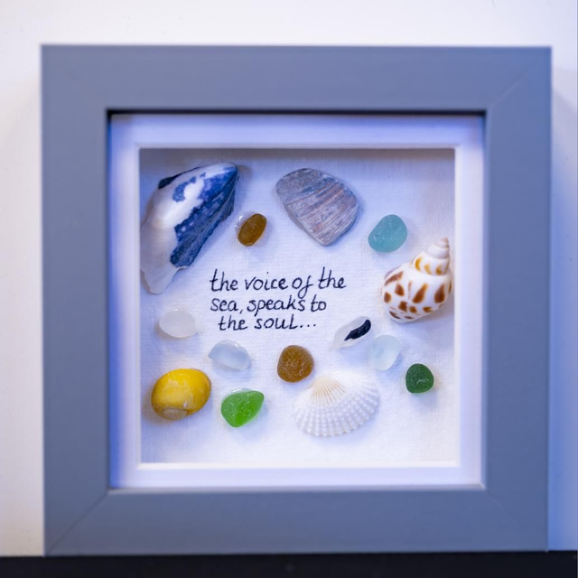 'Voice of the Sea' Sea glass Art 10x10cm Framed.