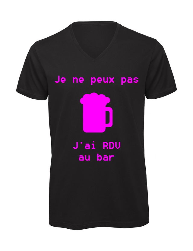 T-shirt homme col v &quot;Je peux pas j&#039;ai encore rdv au bar&quot;