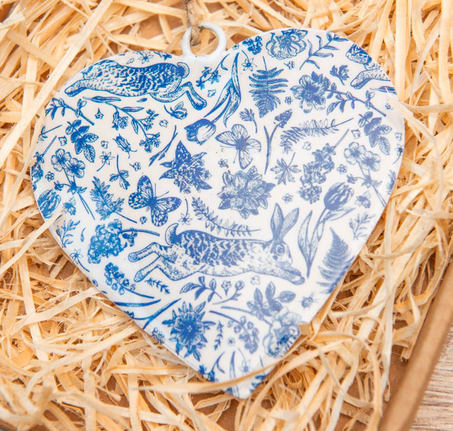 Blue Hare Print Heart Gift Box