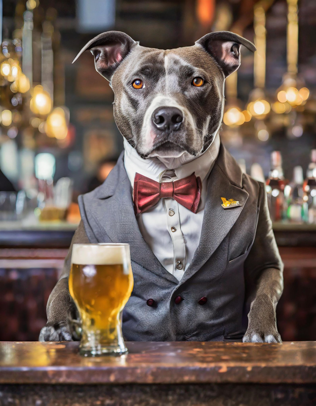 Staffordshire Bull Terrier at the Bar Framed Canvas