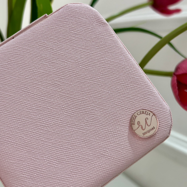 PORTA JOIAS DE BOLSA PARA VIAGEM - TAM P - PERSONALIZADO ROSA CEREJA