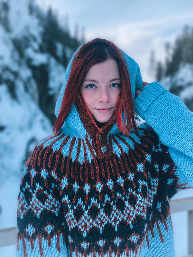 Føyka Polar Sweater Kit - Col 14 (Turquoise Blue, Hooded, Troll and Blåne) - Wool &amp; Pattern - Linka Neumann