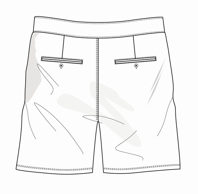 Herren Badeshorts auf Maß - Rückteil mit zwei Leistentaschen mit Knöpfen