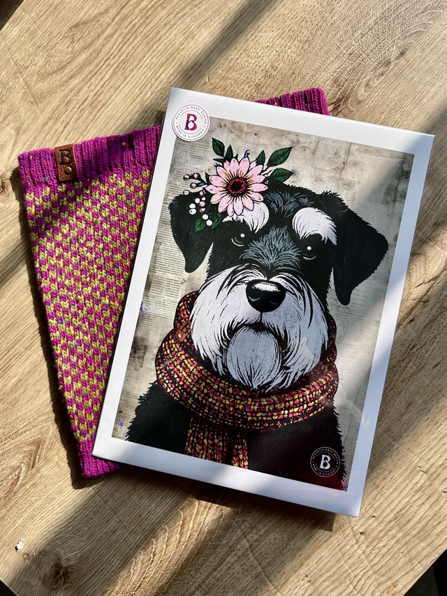 Schnauzer Dog In Floral Mixed Media Art Print A4