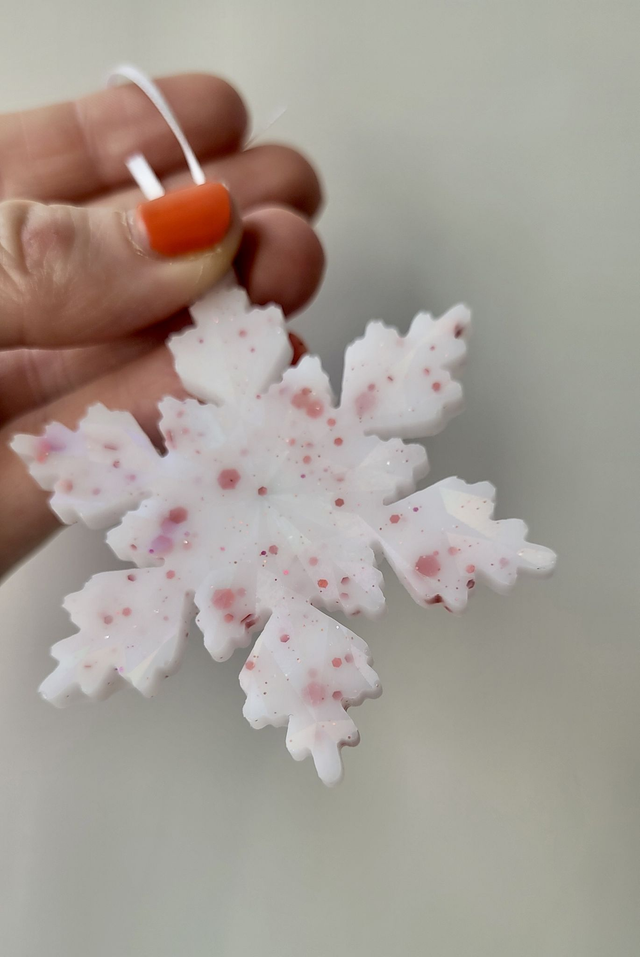 White & Red Snowflake Ornament – Handmade Resin Christmas Bauble