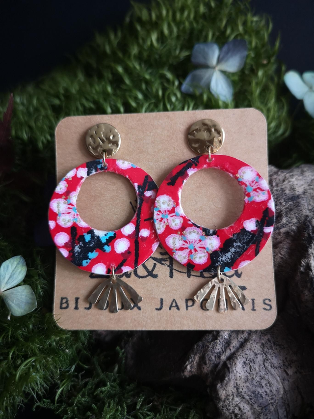 Boucles d'oreilles - puces - papier washi - fleurs - éventail - La&Titia