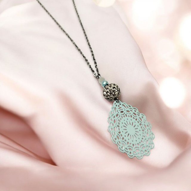 Collier acier inoxydable et cristal bleu