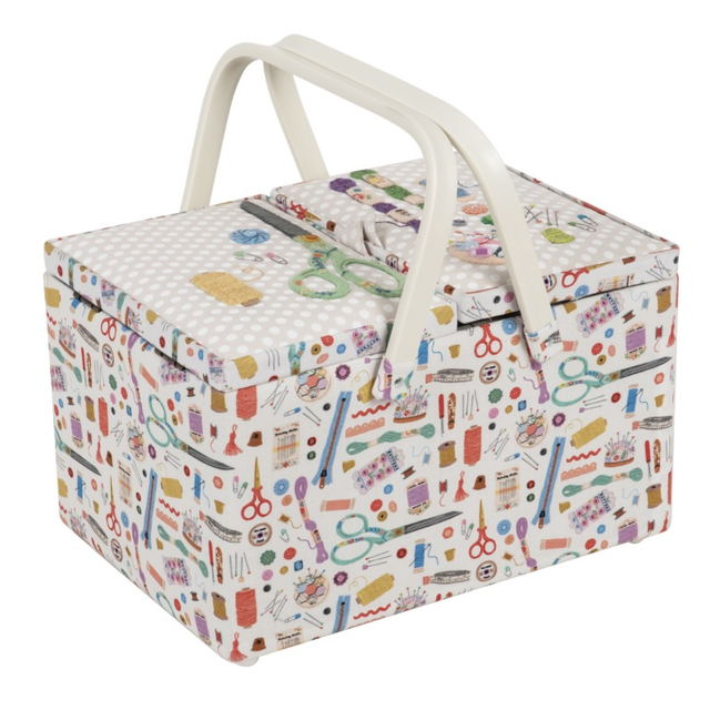 Sewing Box (L): Twin Lid: Appliqué and Embroidered: Haby Notions