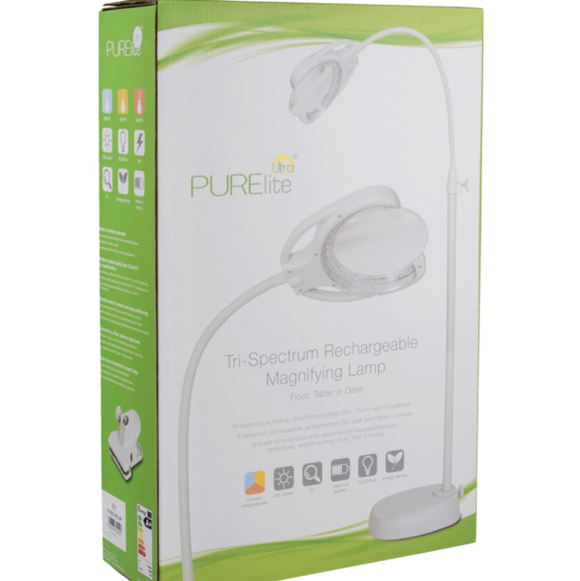 PURElite - Magnifying Lamp: Tri Spectrum: Rechargeable: Floor, Table and Desk Lamp: LED