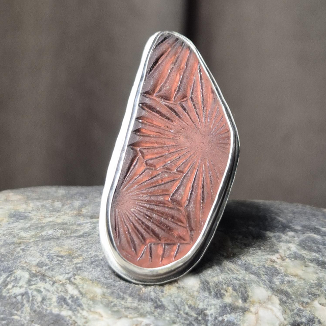 Size Y Purple Privacy Sea Glass and Sterling Silver Ring Fully Hallmarked 