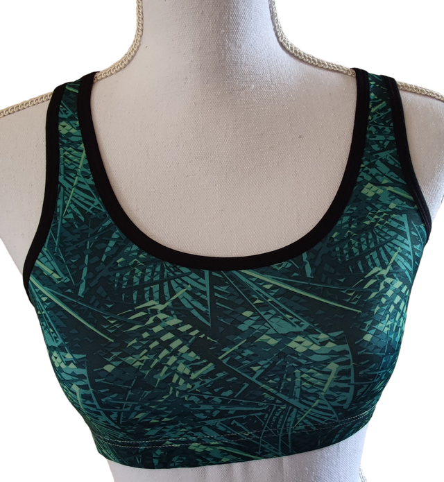 Brassière sport feuilles vertes et noir T36 (Activewear)