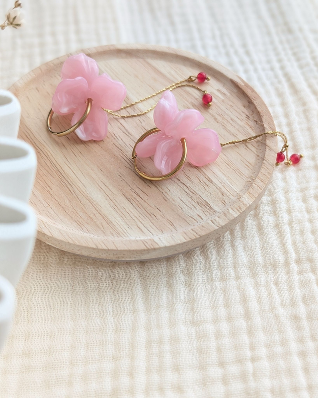 Créoles ROSALIE longues rose poudre