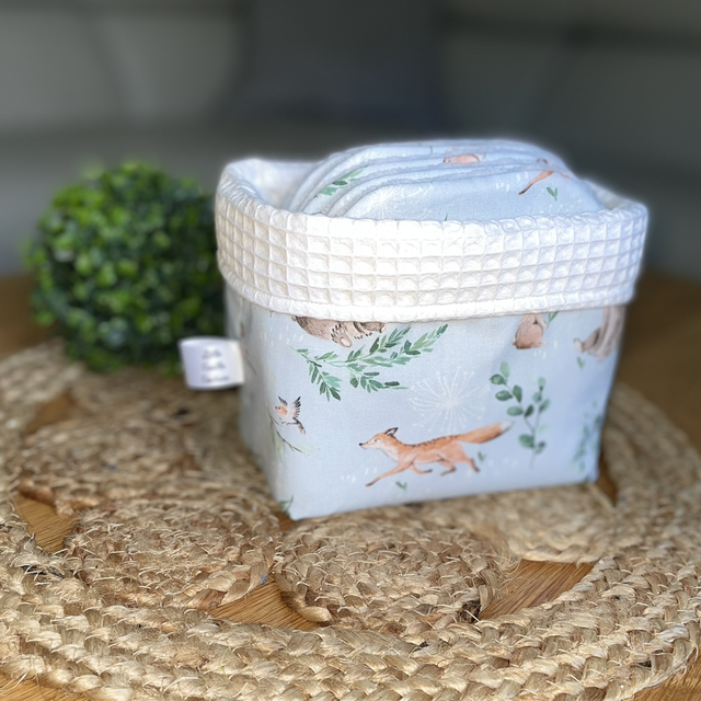 Panier  + Lingettes lavables (lot de 7) ANIMAUX DE LA FORÊT